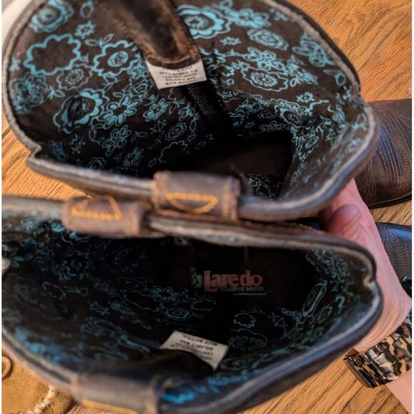 Loredo Western Brown Leather Cowboy Boots with Embroidered Design Square Toe - Picture 12 of 12